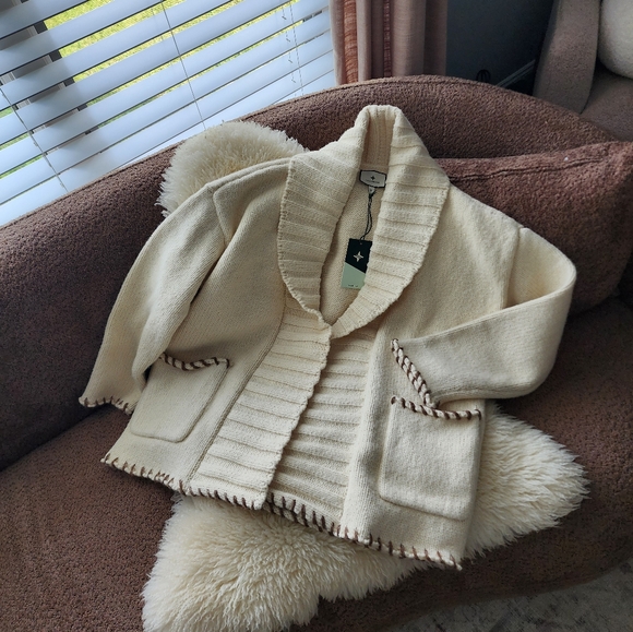 Tuckernuck Sweaters - Tuckernuck Cream Blanket Stitch Harrow Cardigan